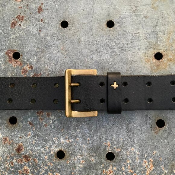 Rag & Bone brass buckle double perforated leather belt - Picture 7 of 12